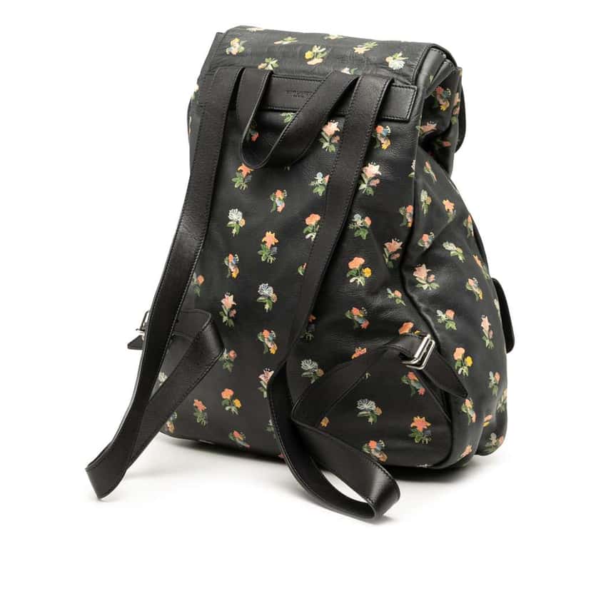 Saint Laurent Leather Prairie Floral Printed Festival Backpack Black Leather Very good condition - Back View