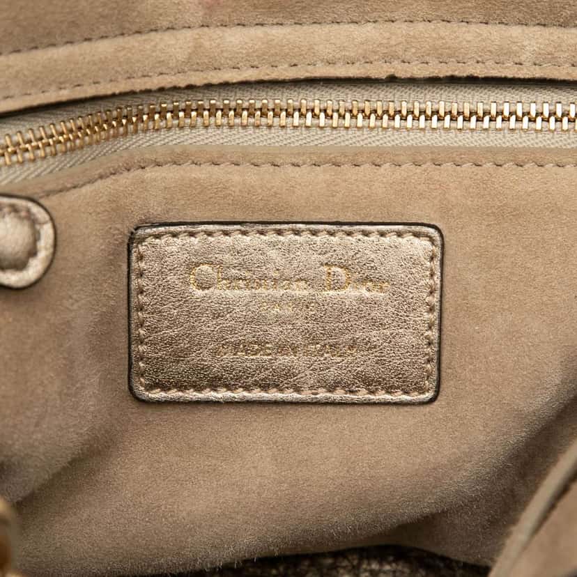 Dior Medium Metallic Grained Calfskin Cannage Supple Lady Dior Gold Leather Good condition - Box View
