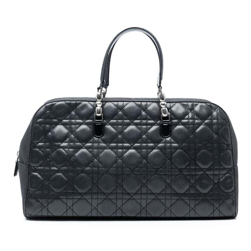 Dior Perforated Lambskin Cannage and Denim Malice Handbag Black Leather Good condition - Front View