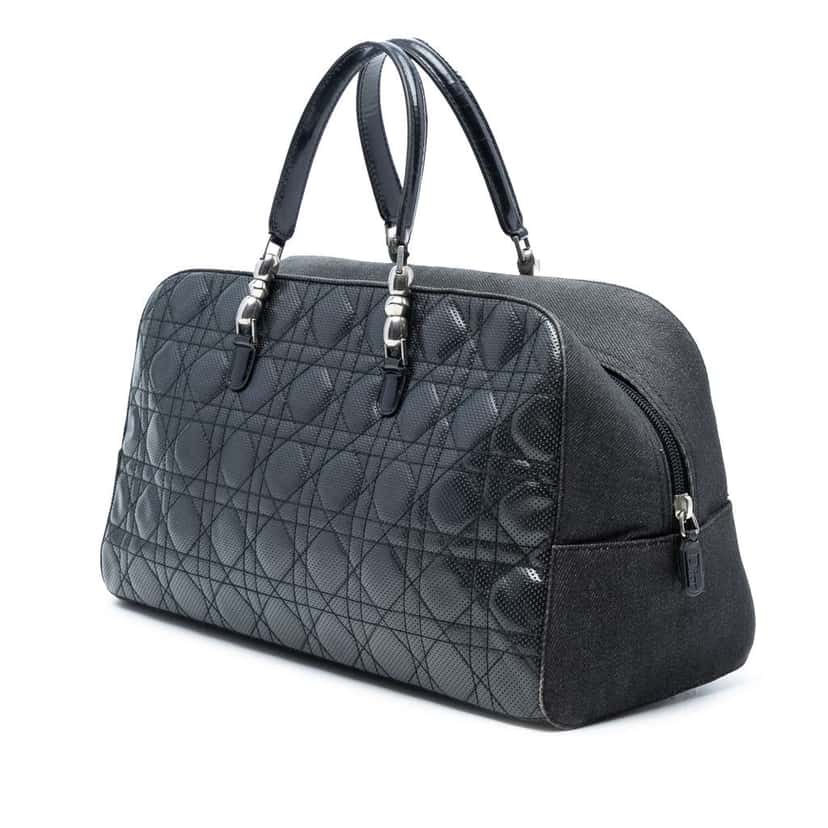 Dior Perforated Lambskin Cannage and Denim Malice Handbag Black Leather Good condition - Back View