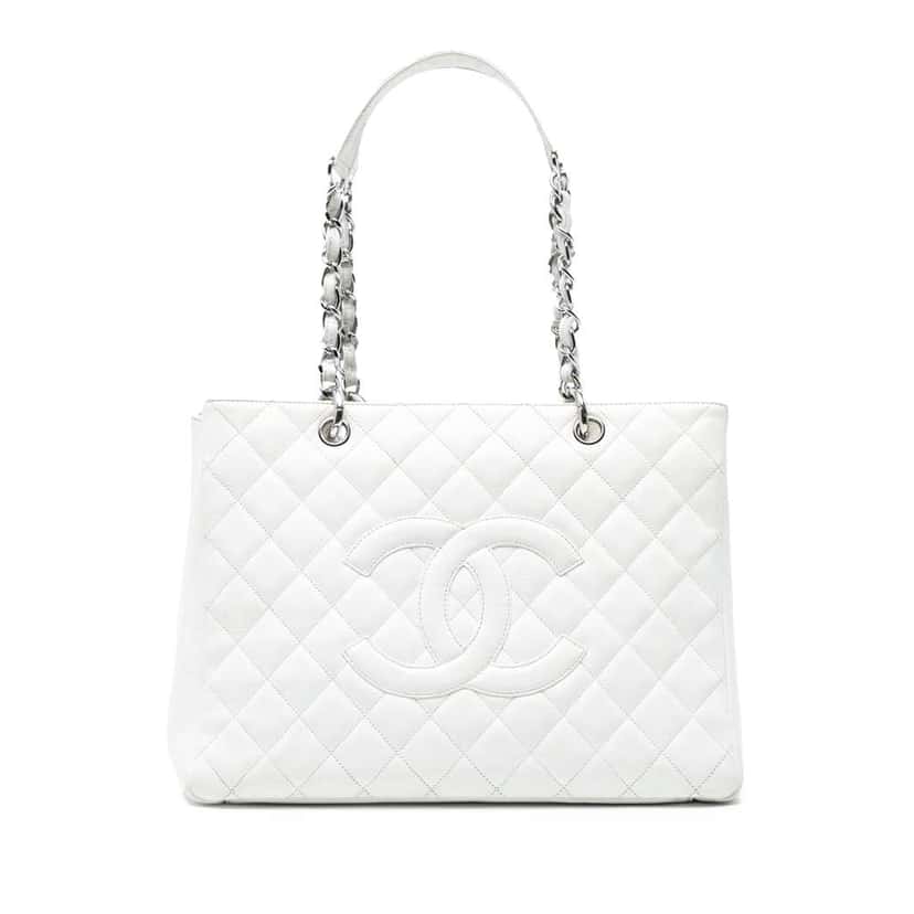 Chanel Caviar Grand Shopping Tote White Leather Very good condition - Front View