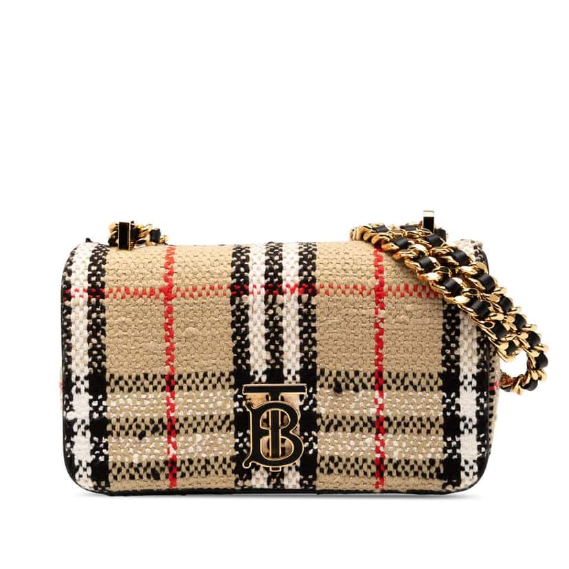 Burberry Mini House Check Cotton and Wool Lola Crossbody Brown Cotton Good condition - Front View
