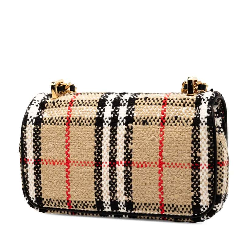 Burberry Mini House Check Cotton and Wool Lola Crossbody Brown Cotton Good condition - Back View