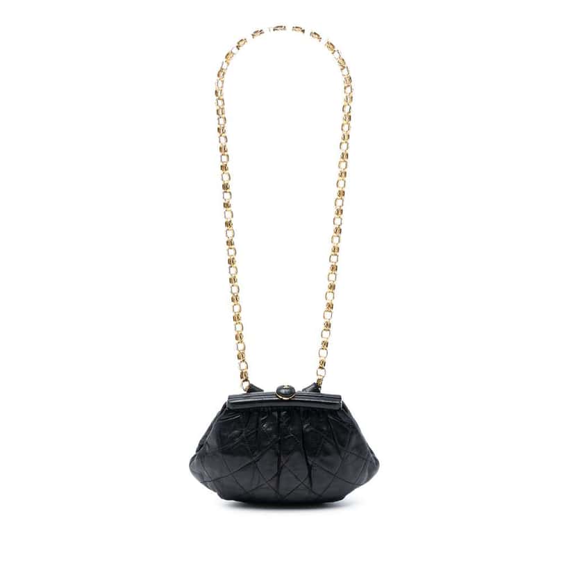 Chanel Quilted Lambskin Frame Bijoux Chain Kiss Lock Belt Bag Black Leather Good condition - Front View