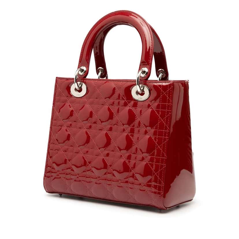 Dior Medium Patent Cannage Lady Dior Red Leather Good condition - Back View