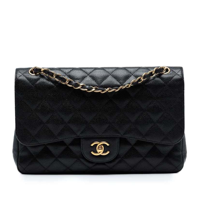 Chanel Jumbo Classic Caviar Double Flap Black Leather Good condition - Front View