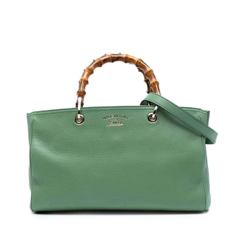 Gucci Medium Calfskin Bamboo Shopper Satchel Green Leather Good condition - Front View