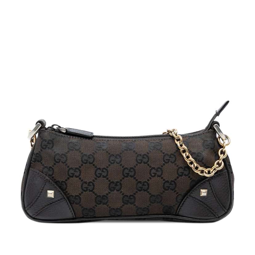 Gucci Studded GG Canvas Chain Shoulder Bag Brown Canvas Good condition - Front View