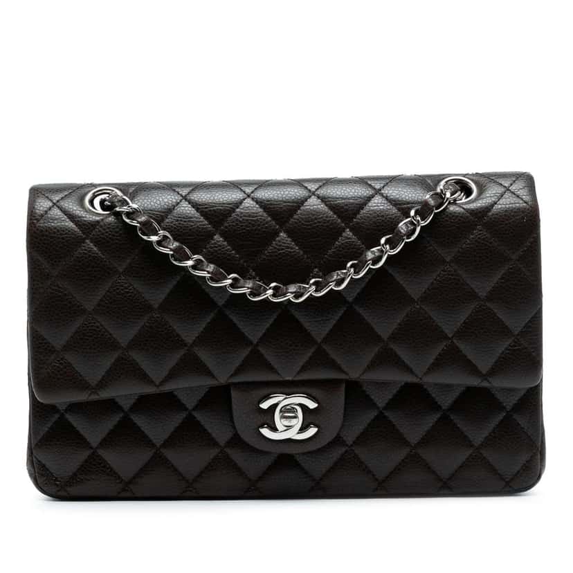 Chanel Medium Classic Caviar Double Flap Brown Leather Fair condition - Front View