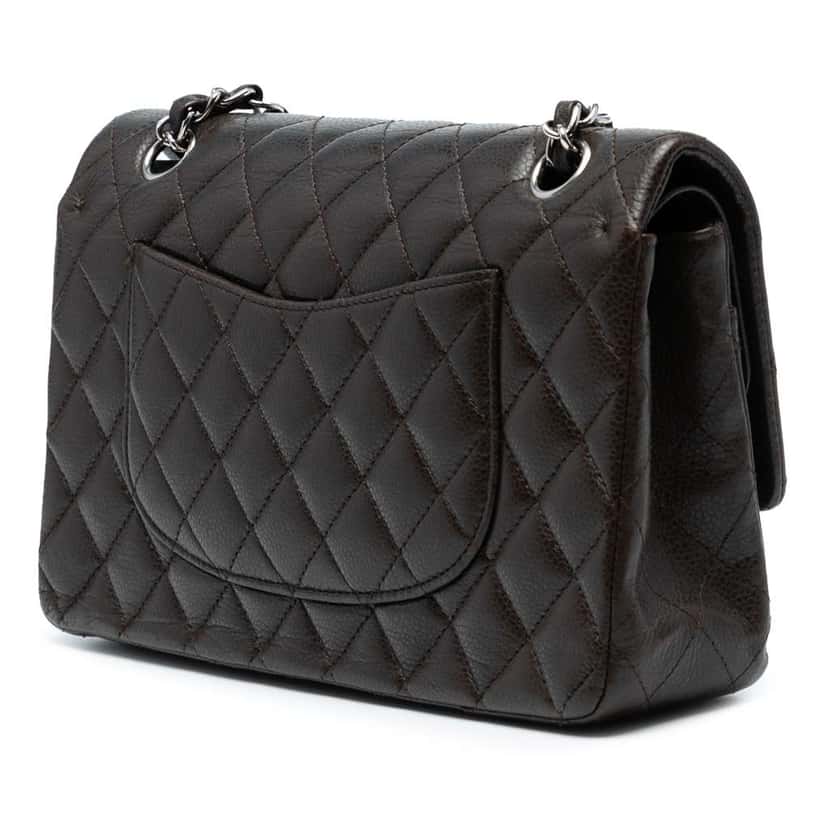 Chanel Medium Classic Caviar Double Flap Brown Leather Fair condition - Back View