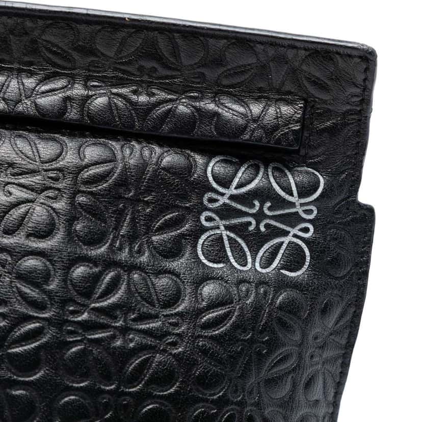 Loewe Embossed Leather Anagram Repeat T Clutch Black Leather Good condition - Box View