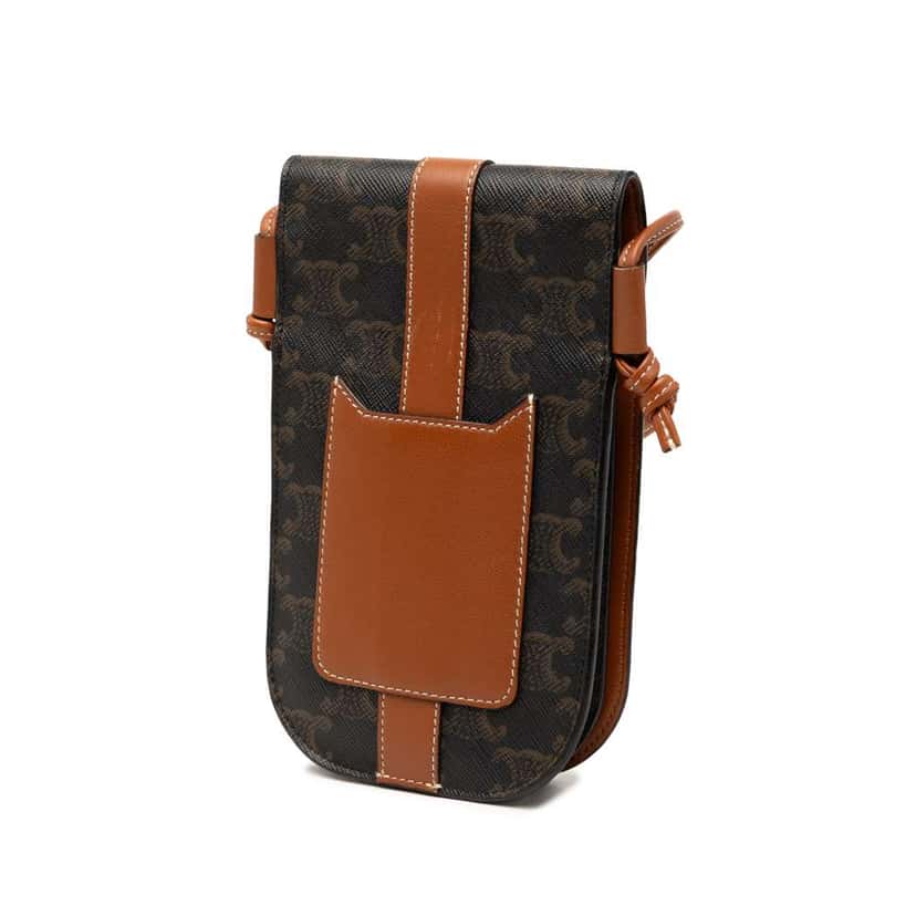 Celine Triomphe Coated Canvas Phone Pouch Flap Crossbody Brown Canvas Good condition - Back View