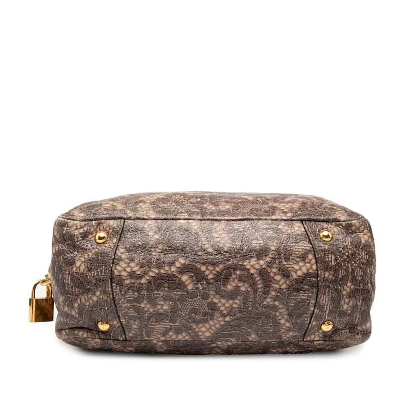 Prada Cervo Lux Lace Print Bauletto Handbag Brown Leather Good condition - Inside View