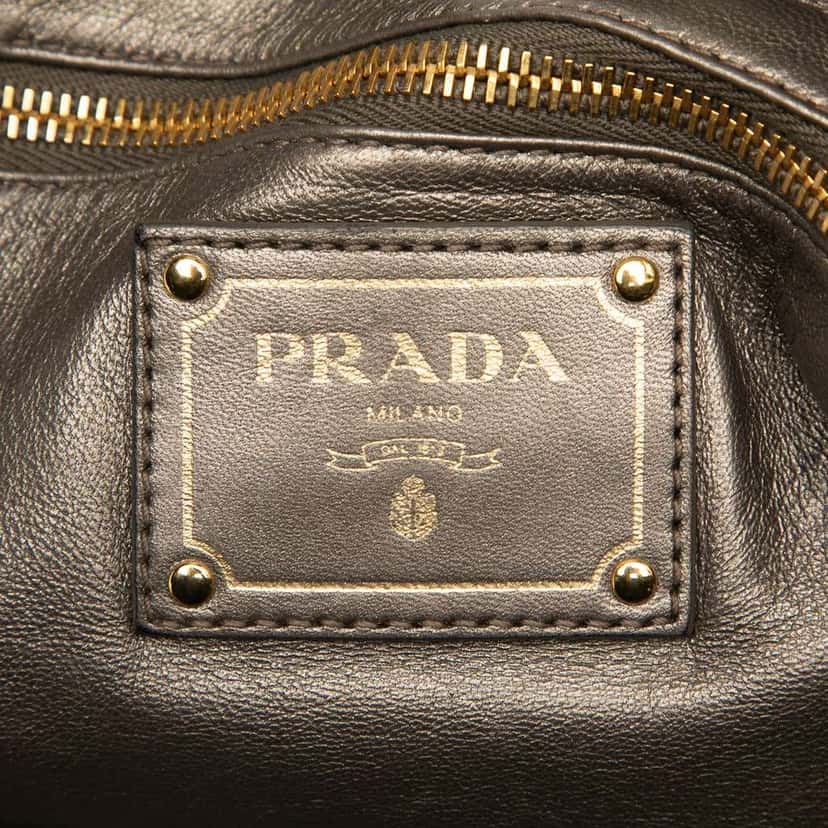 Prada Cervo Lux Lace Print Bauletto Handbag Brown Leather Good condition - Box View
