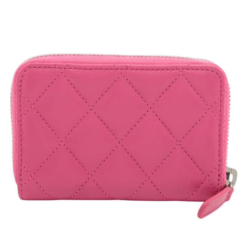 Chanel CC Quilted Lambskin Coin Pouch Pink Leather Good condition - Back View