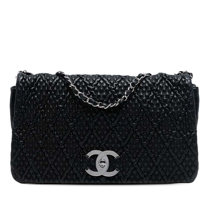 Chanel CC Quilted Astrakhan Flap Black Leather Good condition - Front View