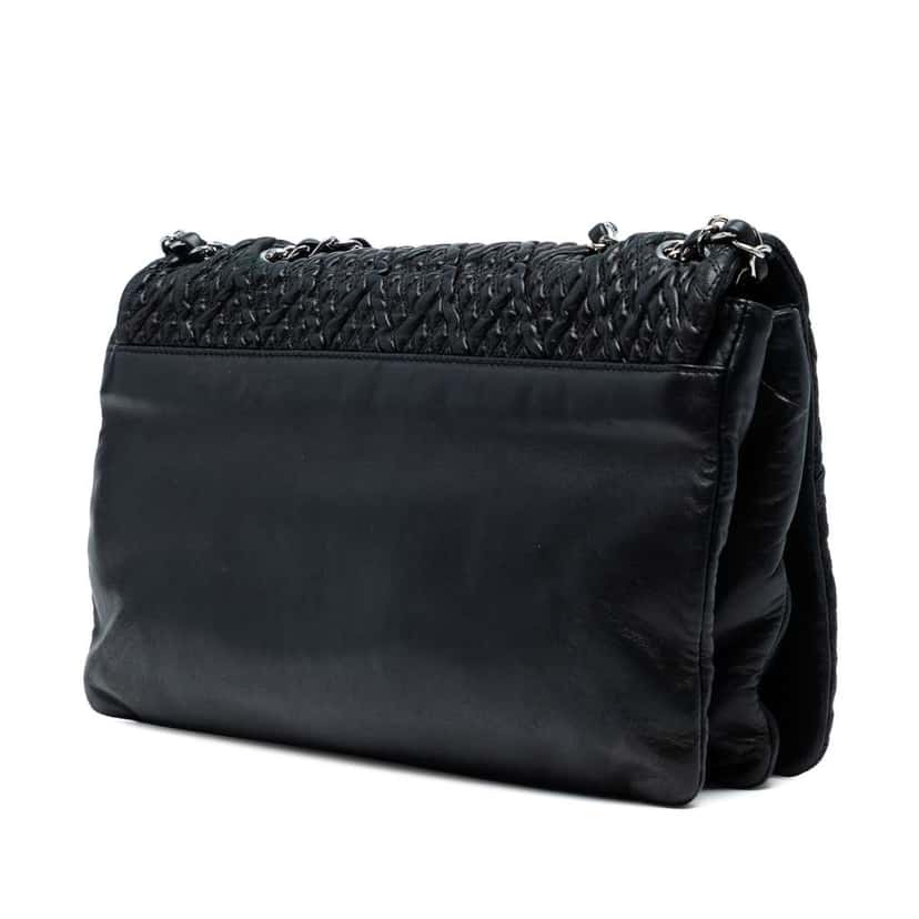 Chanel CC Quilted Astrakhan Flap Black Leather Good condition - Back View