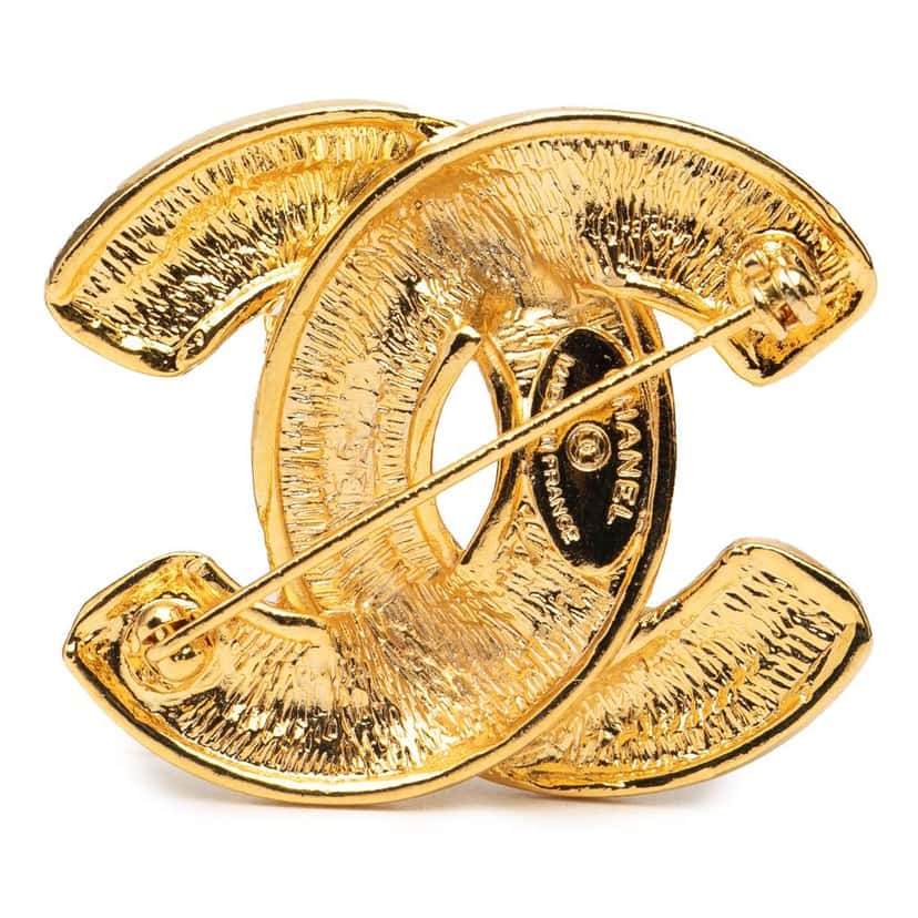 Chanel Gold Plated CC Quilted Brooch Gold Metal Good condition - Back View