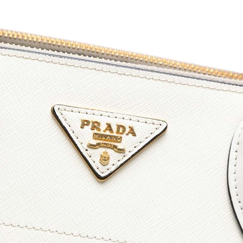 Prada City Calf Trimmed Saffiano Greche Paradigme Bag White Leather Good condition - Box View