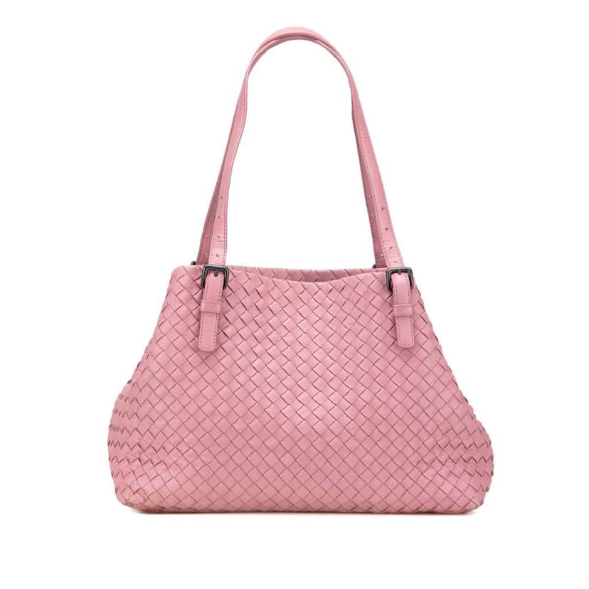 Bottega Veneta Medium Nappa Intrecciato Cesta Tote Pink Leather Good condition - Front View
