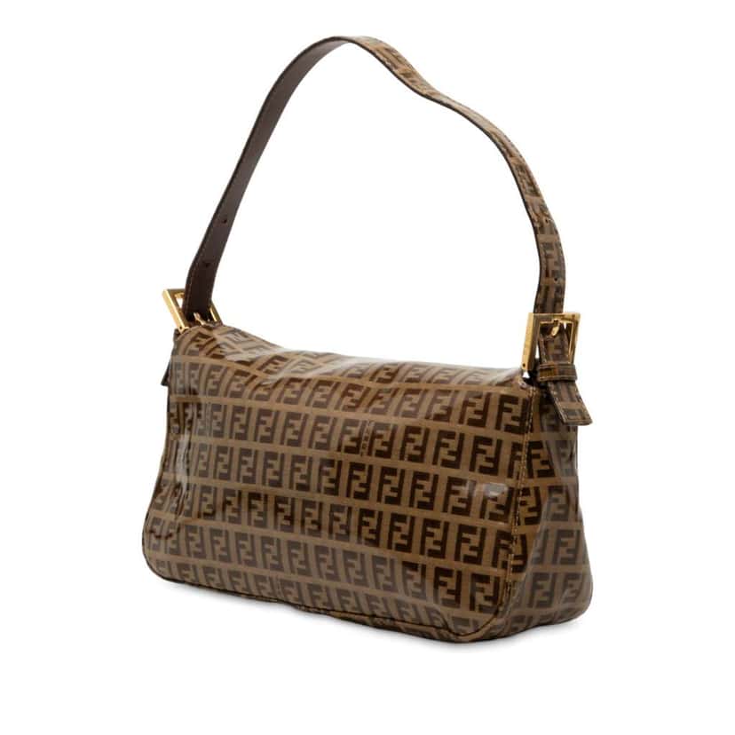 Fendi Zucchino Crystal Double Flap Shoulder Bag Brown Canvas Good condition - Back View