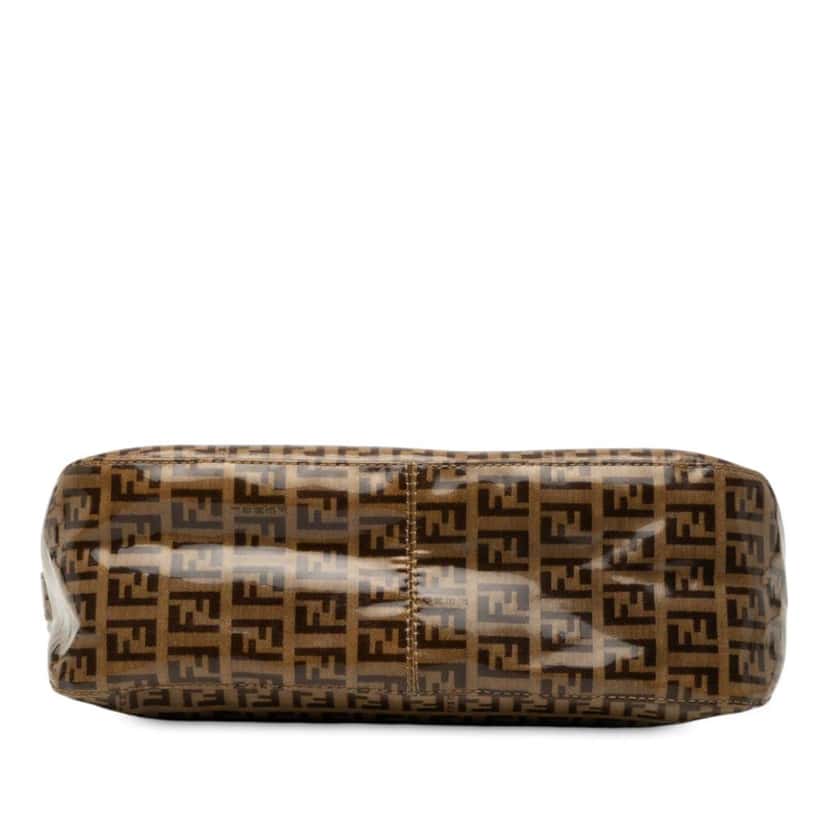 Fendi Zucchino Crystal Double Flap Shoulder Bag Brown Canvas Good condition - Inside View
