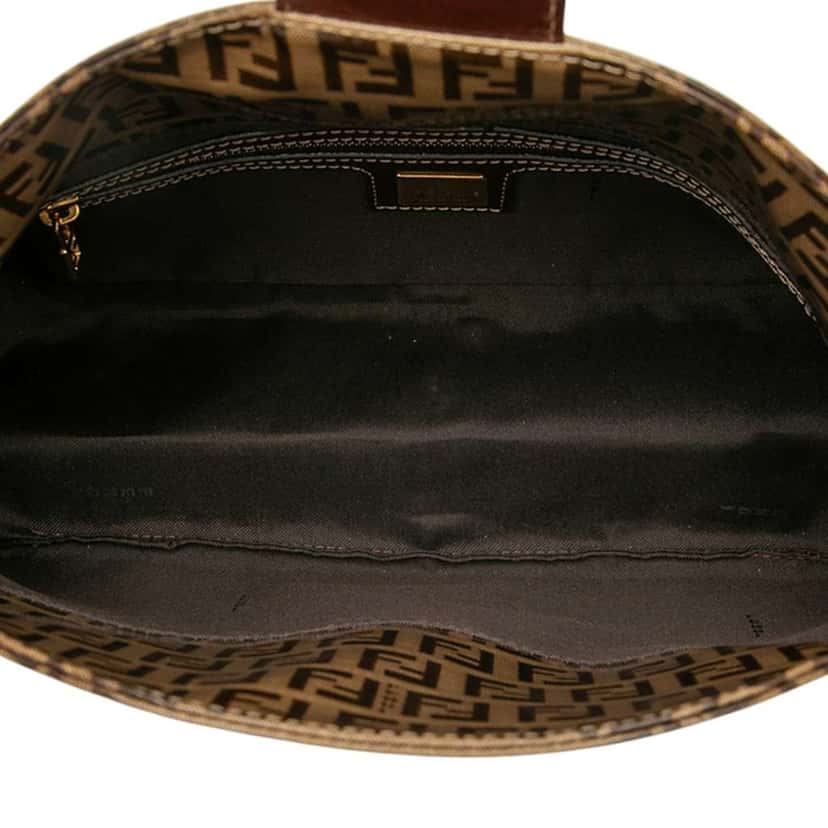 Fendi Zucchino Crystal Double Flap Shoulder Bag Brown Canvas Good condition - Model View