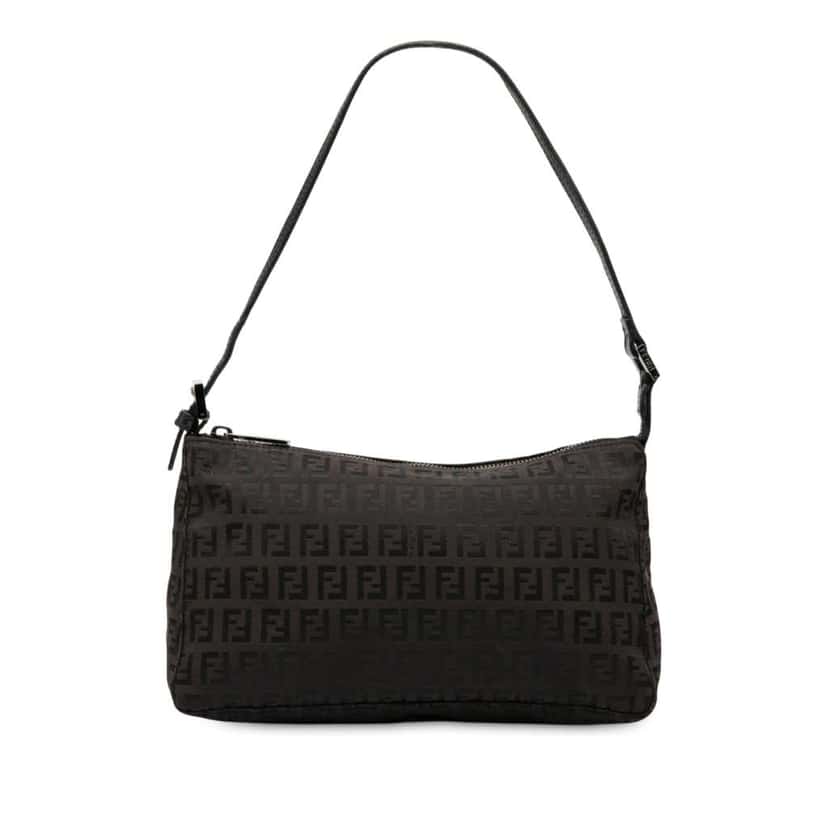 Fendi Zucchino Canvas Shoulder Bag Black Canvas Good condition - Front View