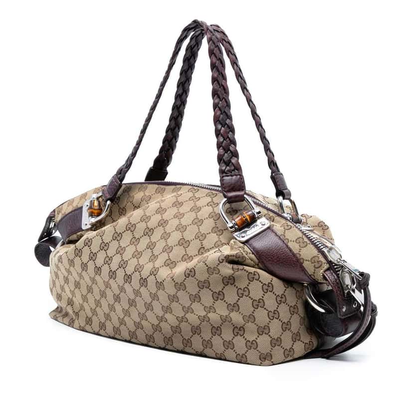 Gucci Medium GG Canvas Bamboo Bar Tote Brown Canvas Fair condition - Back View