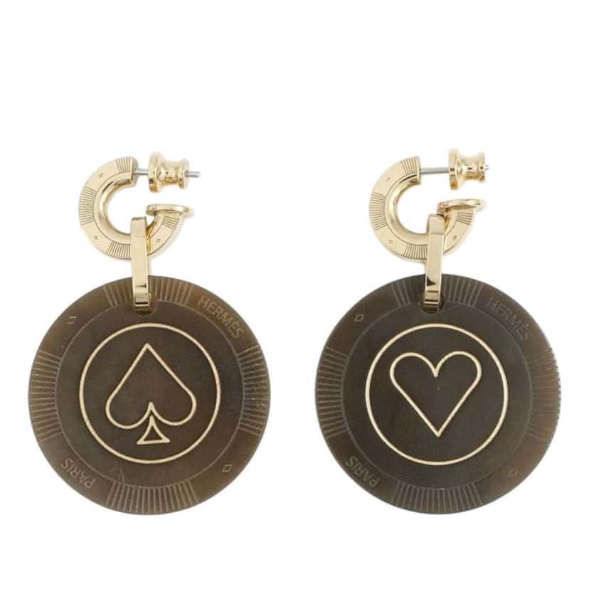 Hermès Gold Plated Horn Faites Vos Jeux Push Back Earrings Gold Metal Good condition - Back View