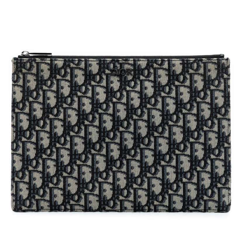 Dior Oblique Canvas Clutch Blue Canvas Good condition - Front View