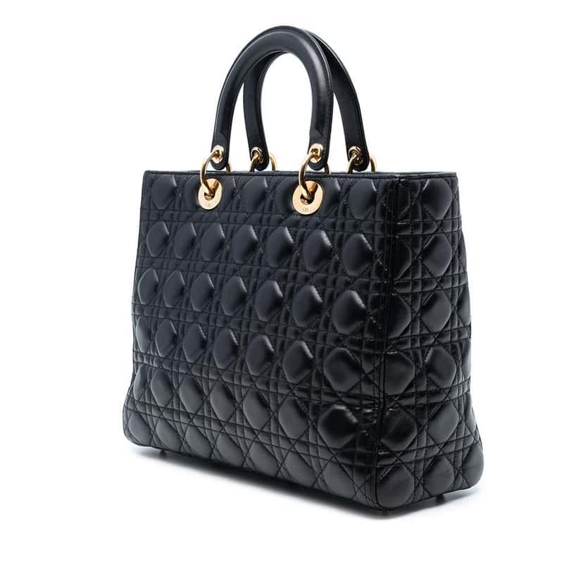 Dior Large Lambskin Cannage Lady Dior Black Leather Good condition - Back View