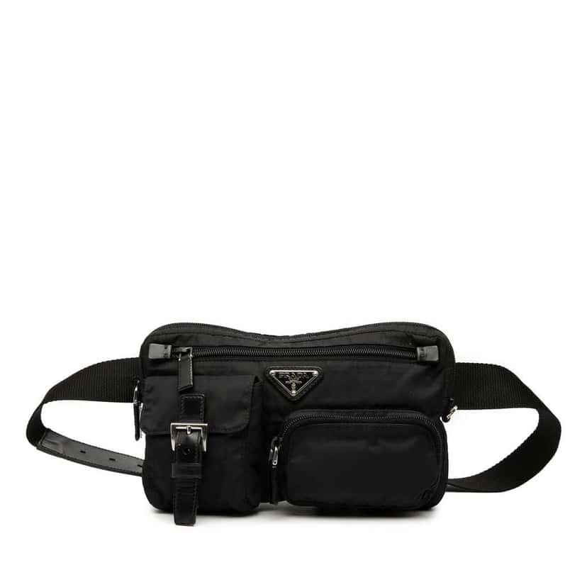 Prada Tessuto Multi Pocket Belt Bag Black Good condition - Front View