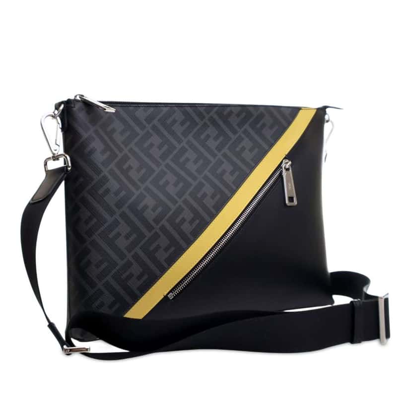 Fendi Zucca Coated Canvas Diagonal Crossbody Grey Canvas Good condition - Back View