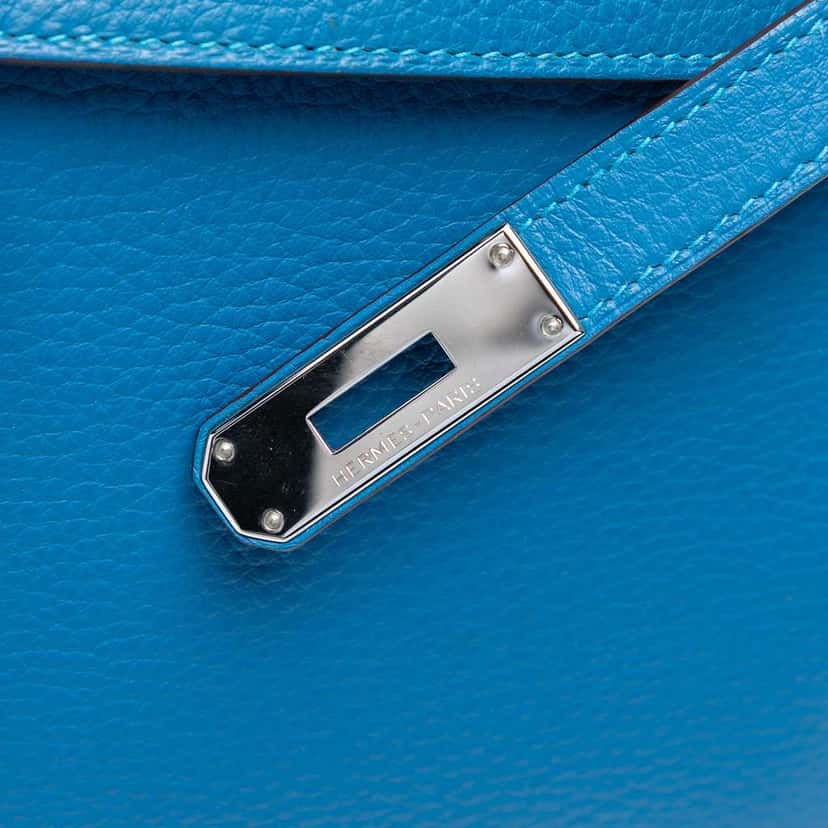 Hermès Togo Kelly II Retourne 32 Blue Leather Fair condition - Box View