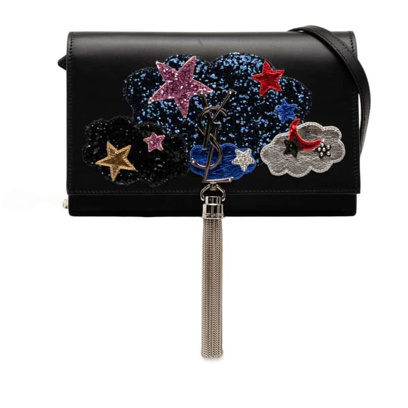 Saint Laurent Calfskin Cloud Star Applique Classic Monogram Kate Tassel Wallet on Chain Black Leather Very good condition - Front View