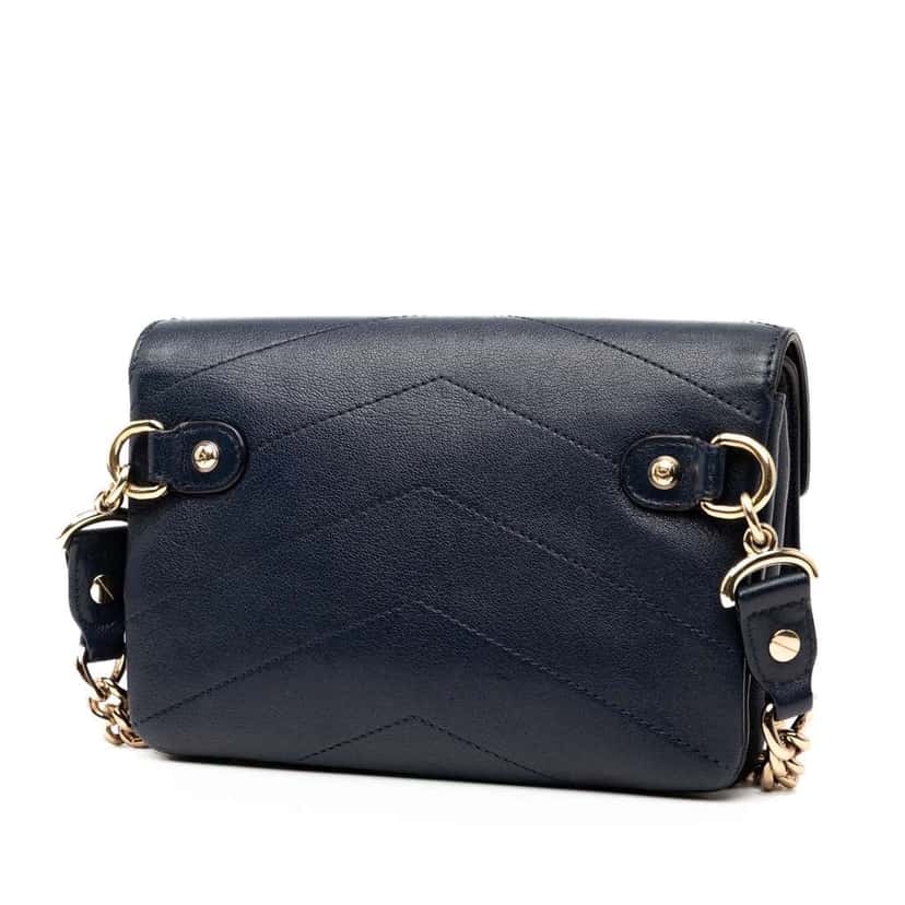 Chanel Chevron Calfskin Double Envelope Flap Blue Leather Good condition - Back View