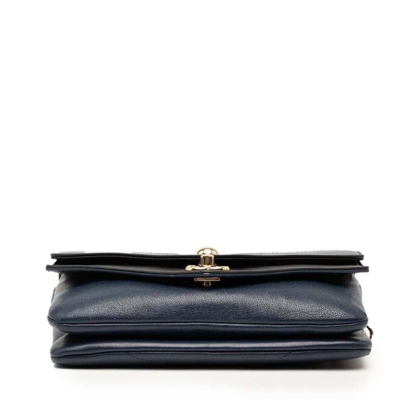 Chanel Chevron Calfskin Double Envelope Flap Blue Leather Good condition - Inside View