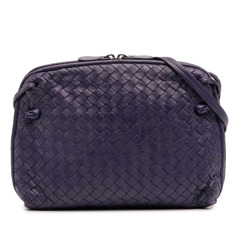 Bottega Veneta Nappa Intrecciato Nodini Crossbody Blue Leather Good condition - Front View