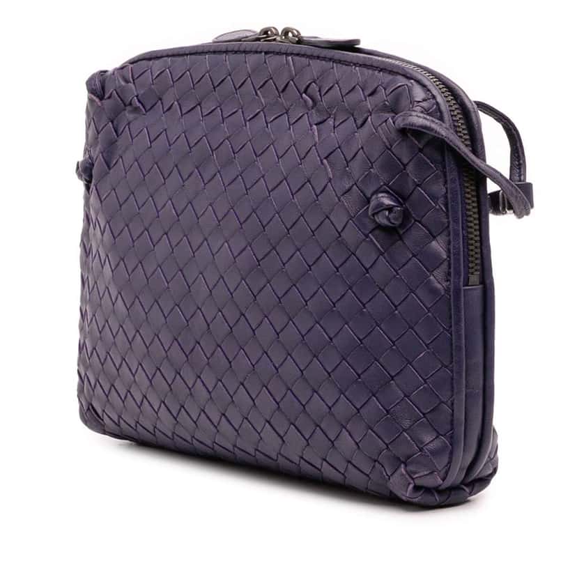 Bottega Veneta Nappa Intrecciato Nodini Crossbody Blue Leather Good condition - Back View