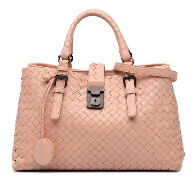 Bottega Veneta Small Nappa Intrecciato Roma Satchel Pink Leather Good condition - Front View