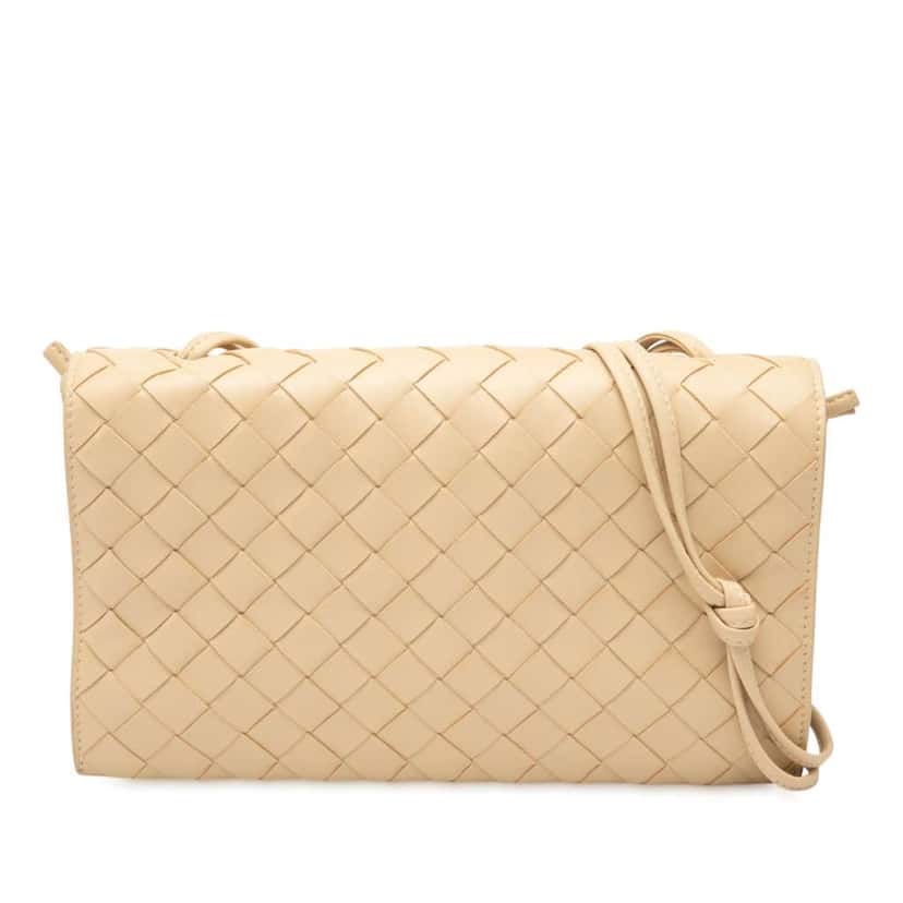 Bottega Veneta Nappa Intrecciato Trio Pouch On Strap Brown Leather Good condition - Front View