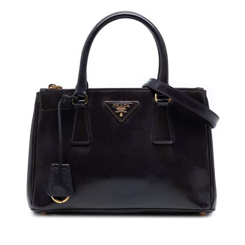 Prada Small Saffiano Vernice Galleria Double Zip Satchel Purple Leather Good condition - Front View
