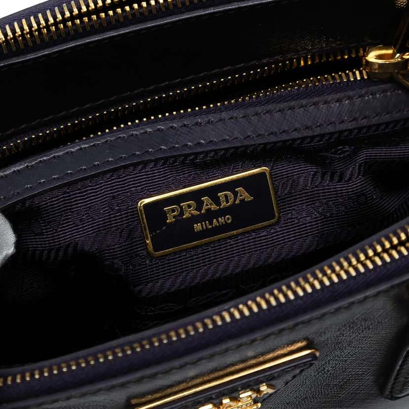 Prada Small Saffiano Vernice Galleria Double Zip Satchel Purple Leather Good condition - Box View