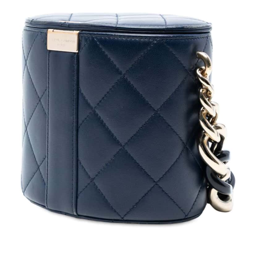 Chanel Small Quilted Lambskin Resin Elegant Chain Tubular Vanity Case Blue Leather Good condition - Back View