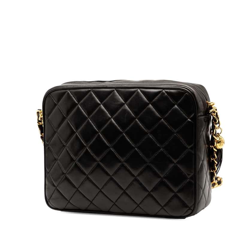 Chanel Small CC Quilted Lambskin Tassel Flap Camera Bag Black Leather Good condition - Back View