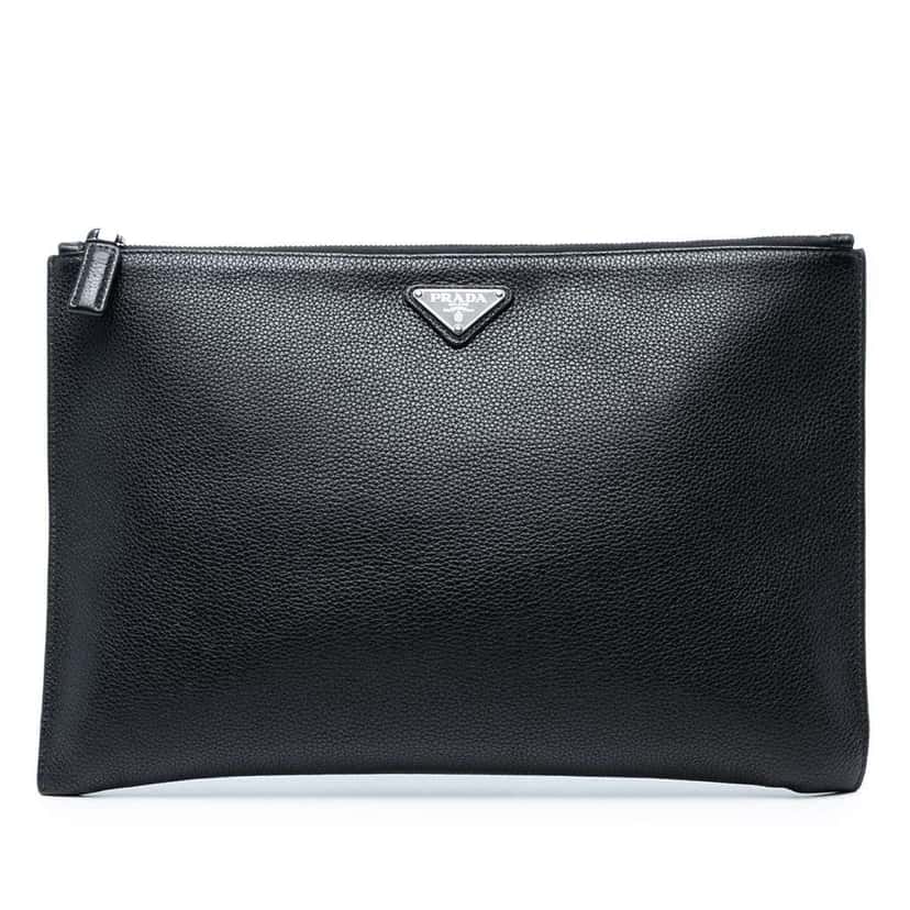 Prada Vitello Phenix Clutch Black Leather Good condition - Front View