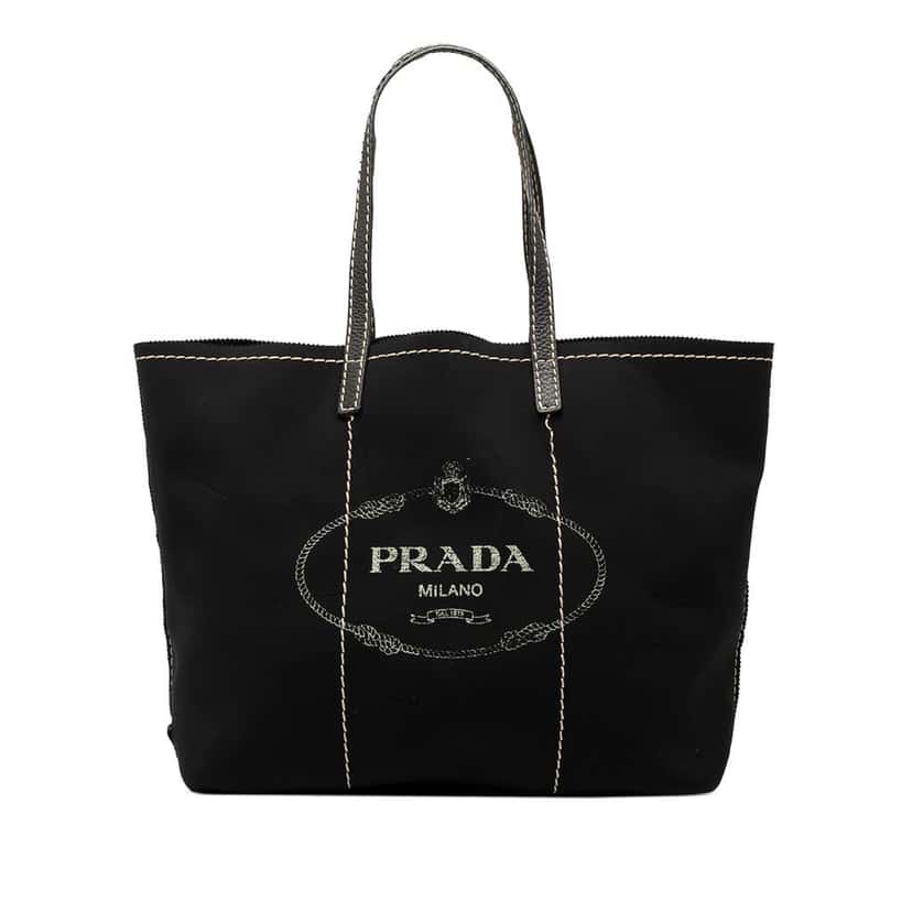 Prada Neoprene Logo Shopping Tote Black Polyester Good condition - Front View