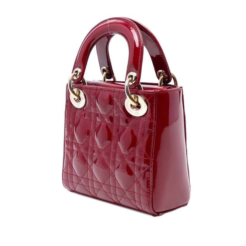 Dior Mini Patent Cannage Lady Dior Red Leather Good condition - Back View