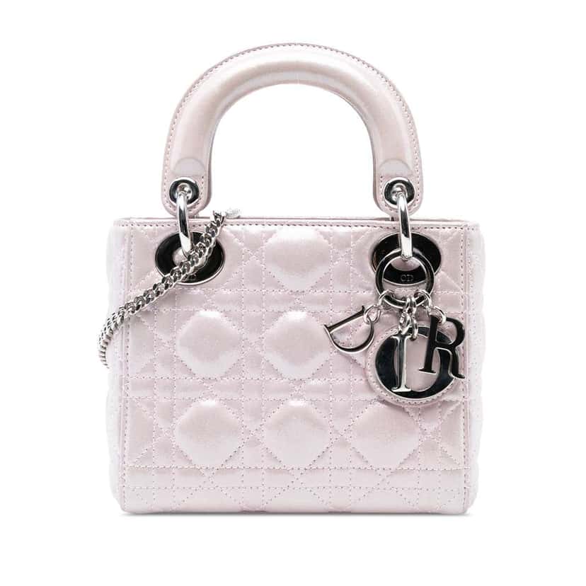 Dior Mini Iridescent Lambskin Cannage Lady Dior Pink Leather Good condition - Front View